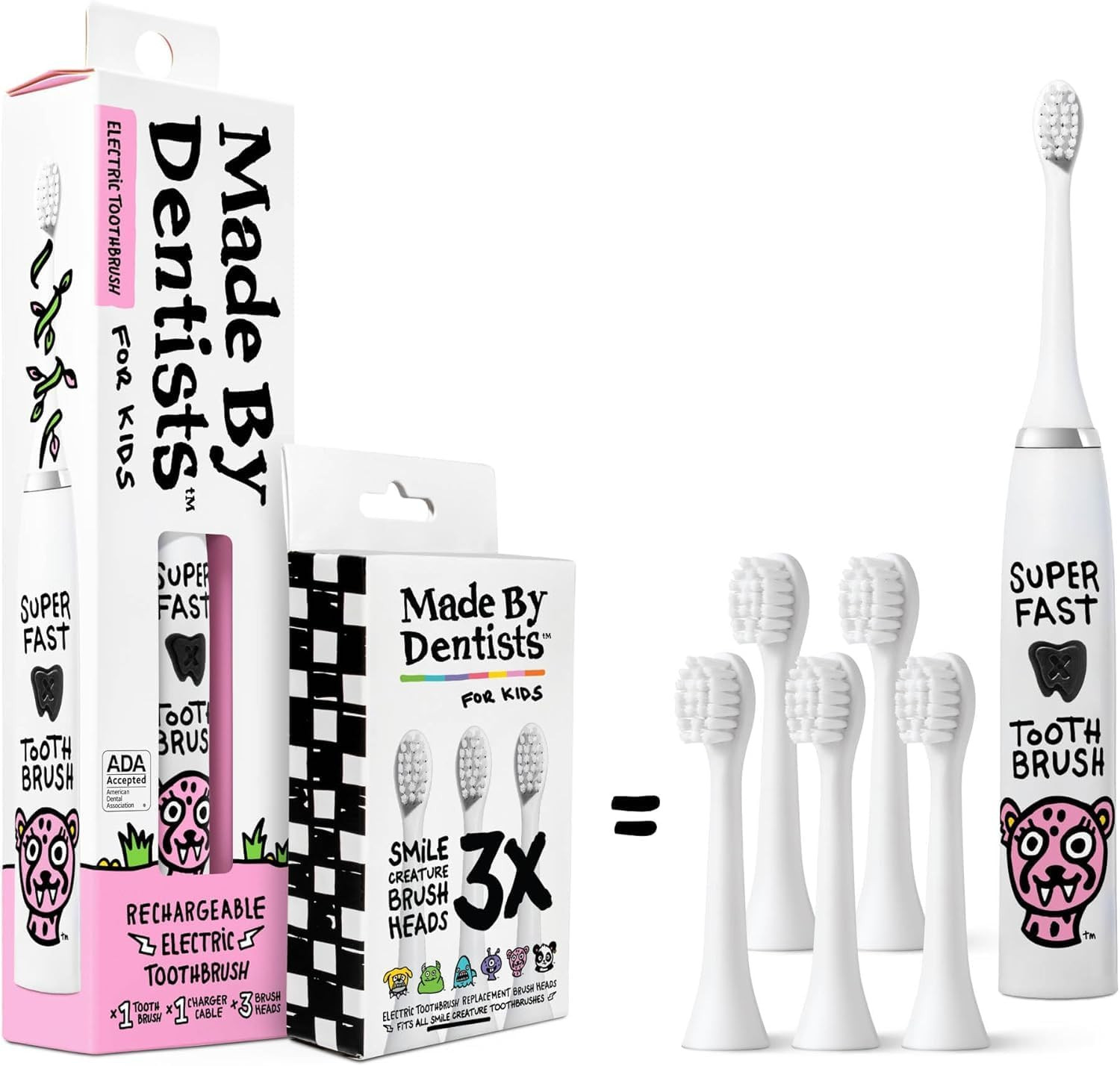 Made by Dentists Kids Electric Toothbrush - Rechargeable Vibrating Toothbrush with Timer, Includes 6 Replacement Heads, Gently Cleans Teeth, Kid & Toddlers Age 2+, Cheetah | Amazon (US)