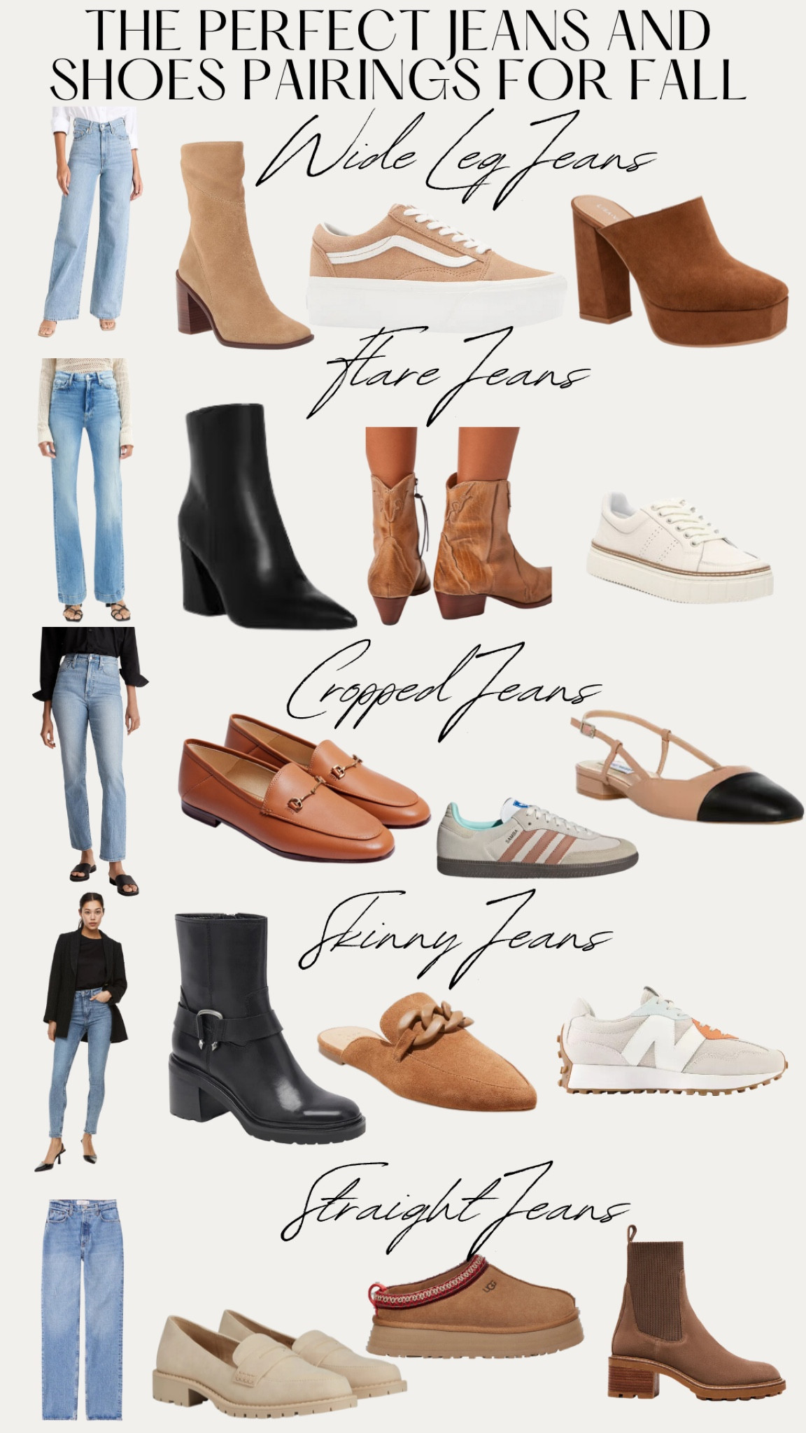 The perfect shoes and jeans pairing for fall / what shoes to wear with wide leg jeans, cropped jeans, straight jeans, skinny jeans, flare jeans #fallshoes #falloutfits #fallboots #falloutfits

#LTKstyletip #LTKsalealert #LTKshoecrush