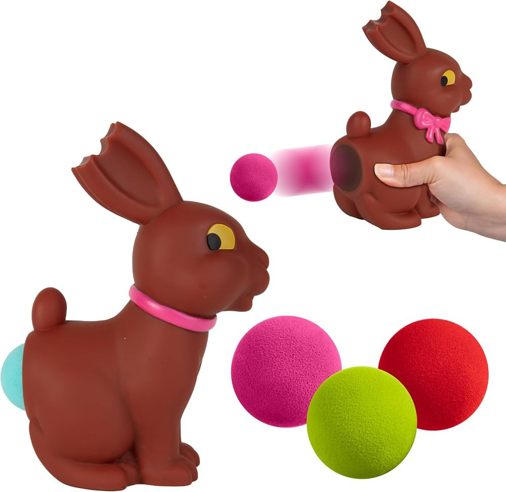 Chocolate Bunny Easter Popper Toy - Shoot Foam Balls Up to 20 Feet - 6 Balls Included - Great Eas... | Amazon (US)
