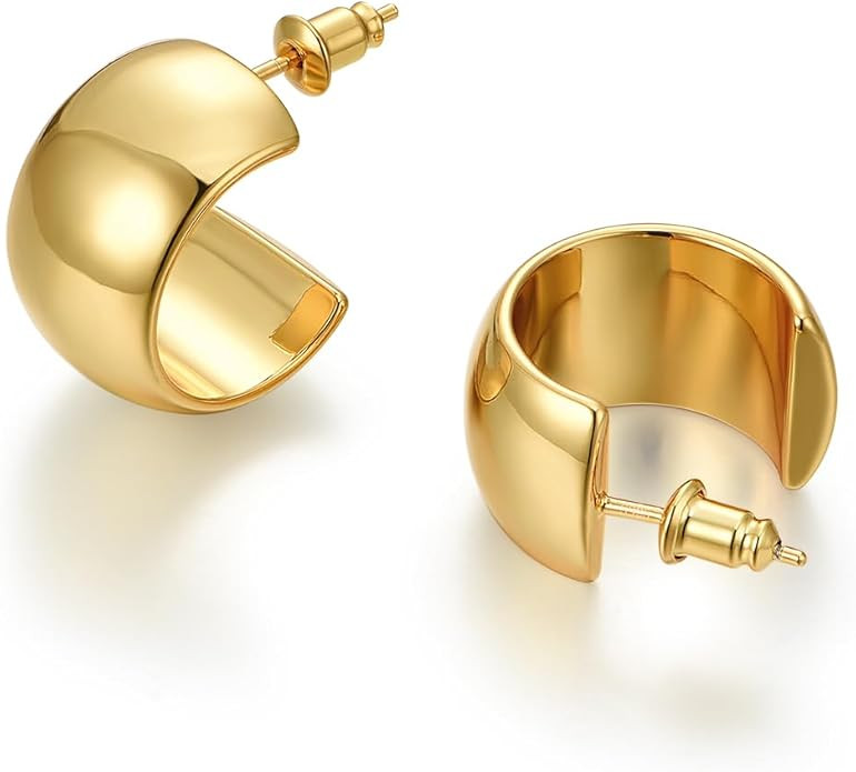 18K Gold Plated Hoop Earrings for Women Girls 14K Gold Plated Gold Earrings with 925 Sterling Sil... | Amazon (US)