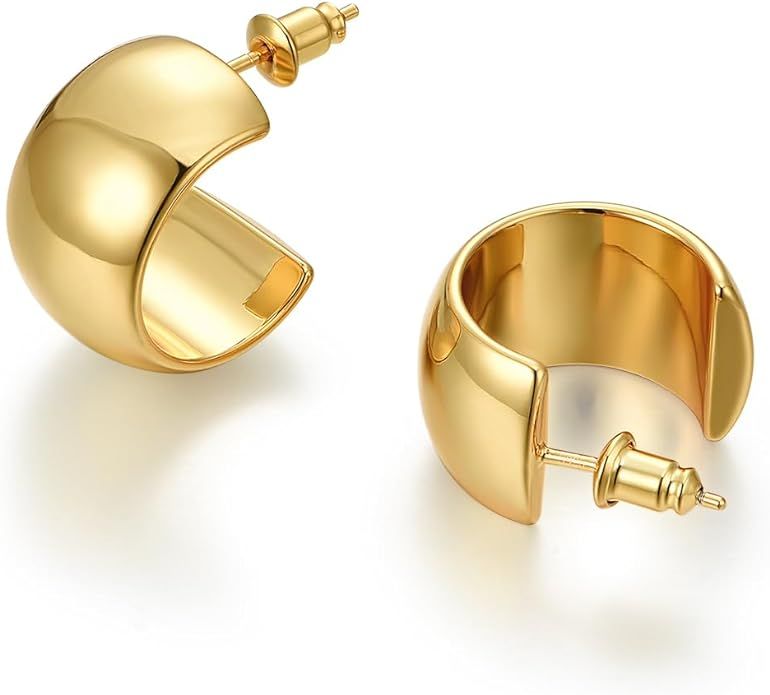 FRUMOS 18K Gold Plated Hoop Earrings for Women Girls 14K Gold Plated Gold Earrings with 925 Sterl... | Amazon (US)