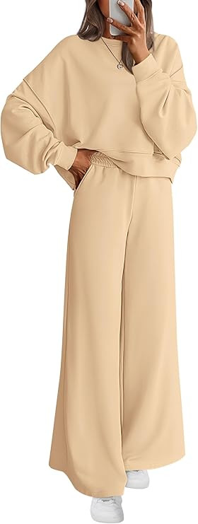 PRETTYGARDEN Women 2 Piece Outfits 2026 Spring Sweatsuits Crewneck Sweatshirt Wide Leg Sweatpants... | Amazon (US)