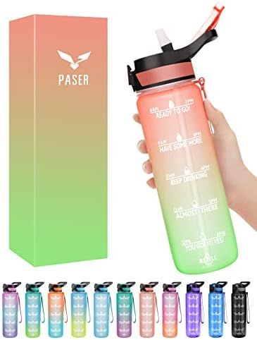 PASER Motivational Water Bottle 24OZ with Time Mark &Straw Measurements BPA Free Leakproof Safety... | Amazon (US)