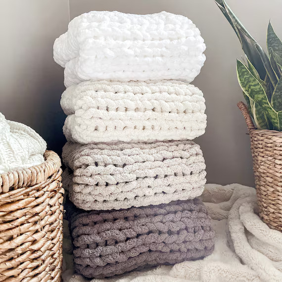 Handmade Chenille Chunky Knit Blanket-Farmhouse Unique | Etsy | Etsy (US)