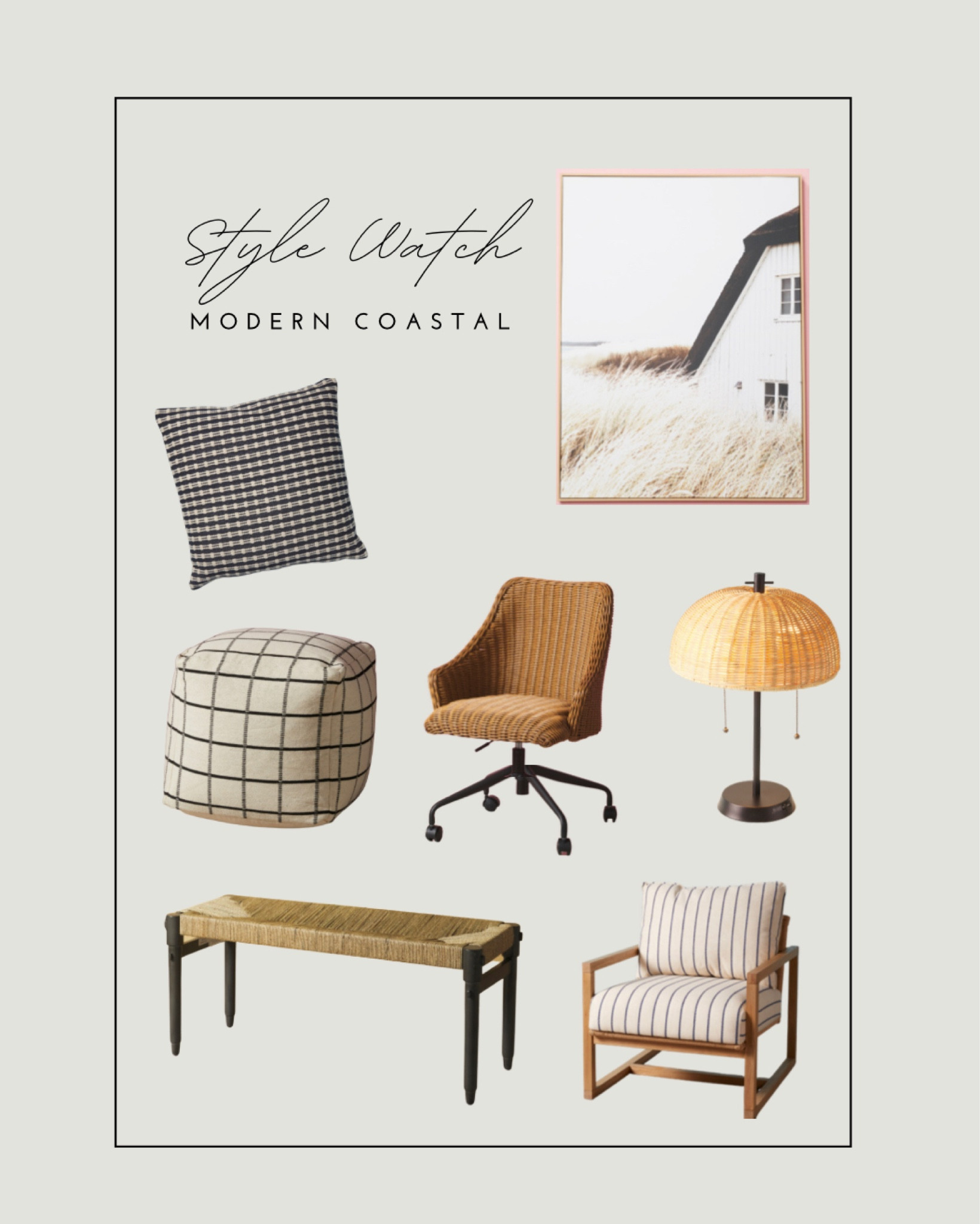 Modern coastal black, white, navy colored accents for your home! Rattan office chair, rattan lamp. Checkered pouf ottoman, pillow. Artwork.

Homegoods, TJmaxx, Marshall’s, affordable home finds. 

#LTKSeasonal #LTKhome #LTKunder50