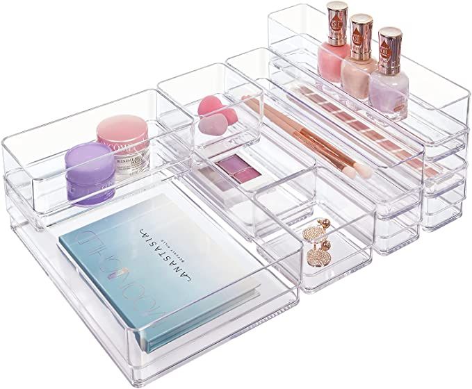 STORi 10-Piece Stackable Clear Drawer Organizer Set | Multi-size Trays | Makeup Vanity Storage Bi... | Amazon (US)