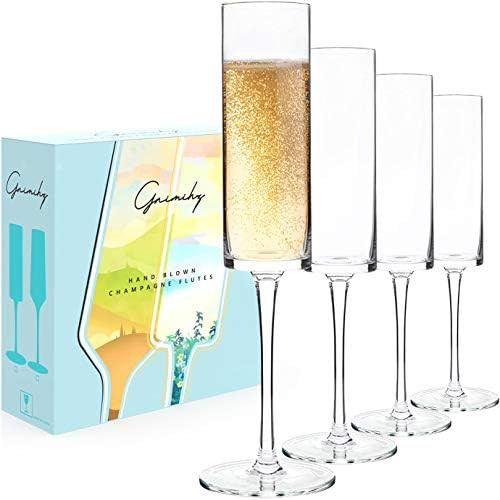 Gnimihz Edge Champagne Flutes - Crystal Champagne Glasses Set of 4, Lead-Free Premium Crystal, Gi... | Amazon (US)