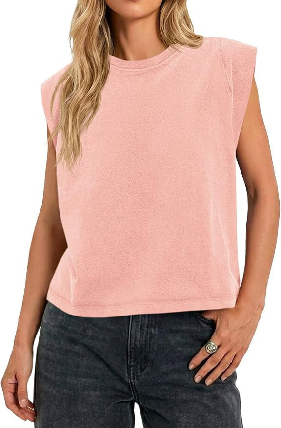 Tankaneo Womens Summer Cap Sleeve Tank Tops Trendy Casual Sleeveless Shirts Crew Neck Loose Fit B... | Amazon (US)
