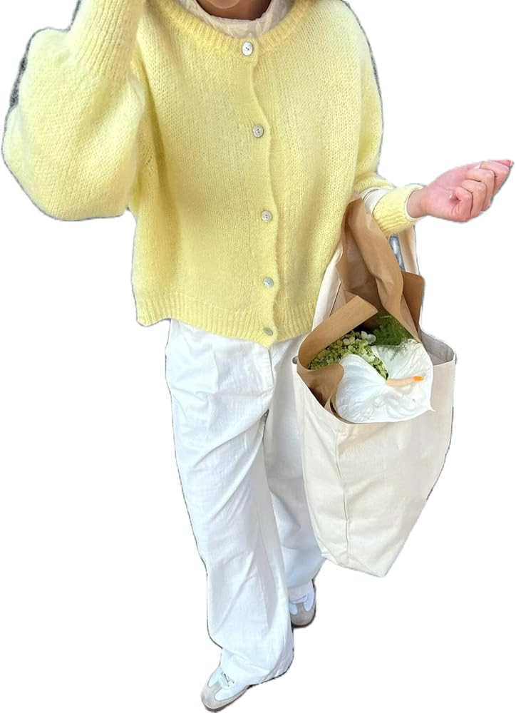 Women Y2k Knitted Cropped Cardigan Sweater Long Sleeve Crewneck Button Down Open Front Knitwear T... | Amazon (US)