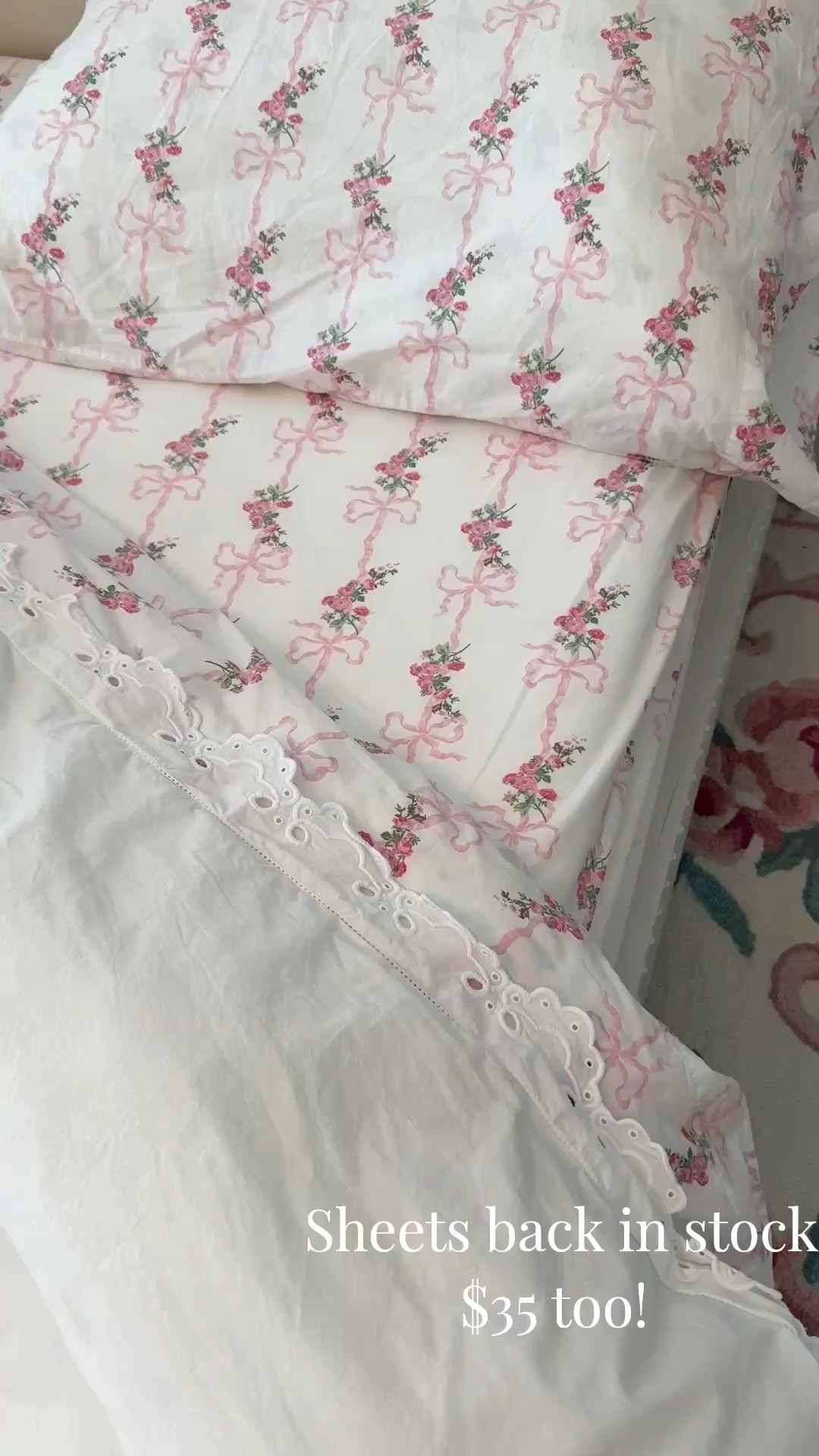 The sheets I have in my guest bedroom are back in stock and only $35!! Giving LoveShackFancy vibes but from @Marshalls 
They are cotton percale and such nice quality I was shocked for the price!!!￼