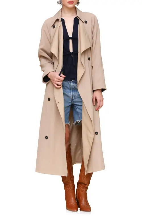 Avec Les Filles Waterfall Drape Front Double Breasted Trench Coat in Khaki at Nordstrom, Size Xx-Large | Nordstrom