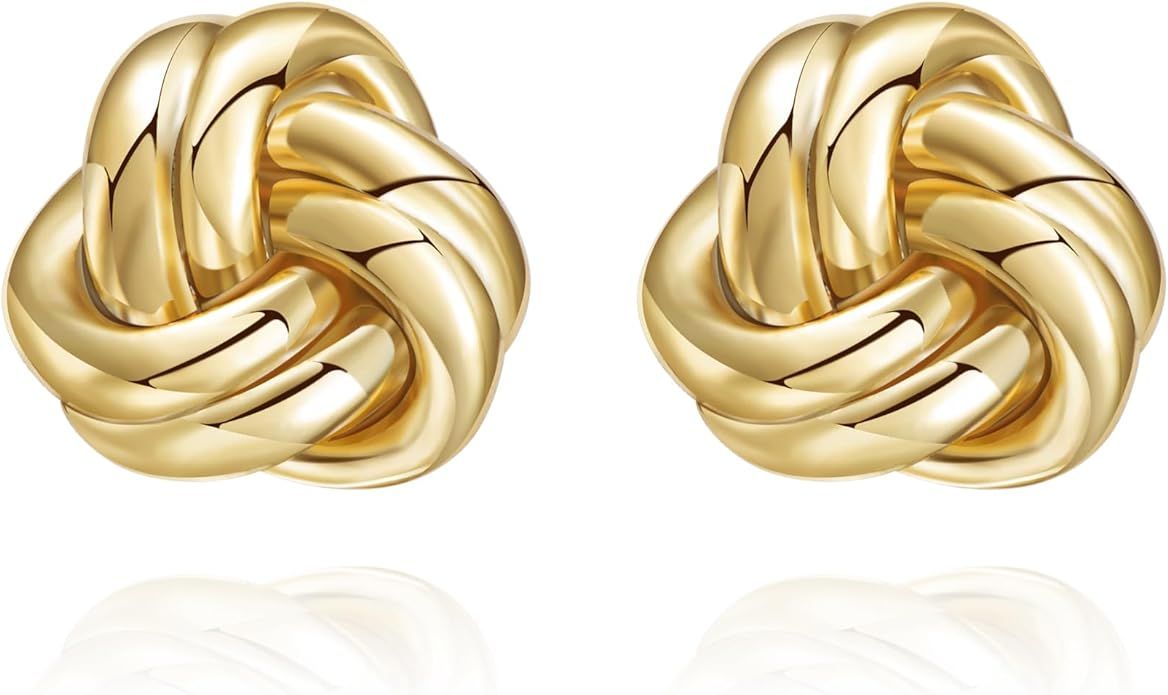Gold Love Knot Stud Earrings for Women Trendy Cute Earrings, Hypoallergenic Small Earrings with 9... | Amazon (US)