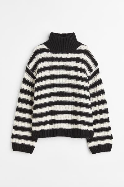 Oversized turtleneck jumper - Black/Striped - Ladies | H&M GB | H&M (UK, MY, IN, SG, PH, TW, HK)