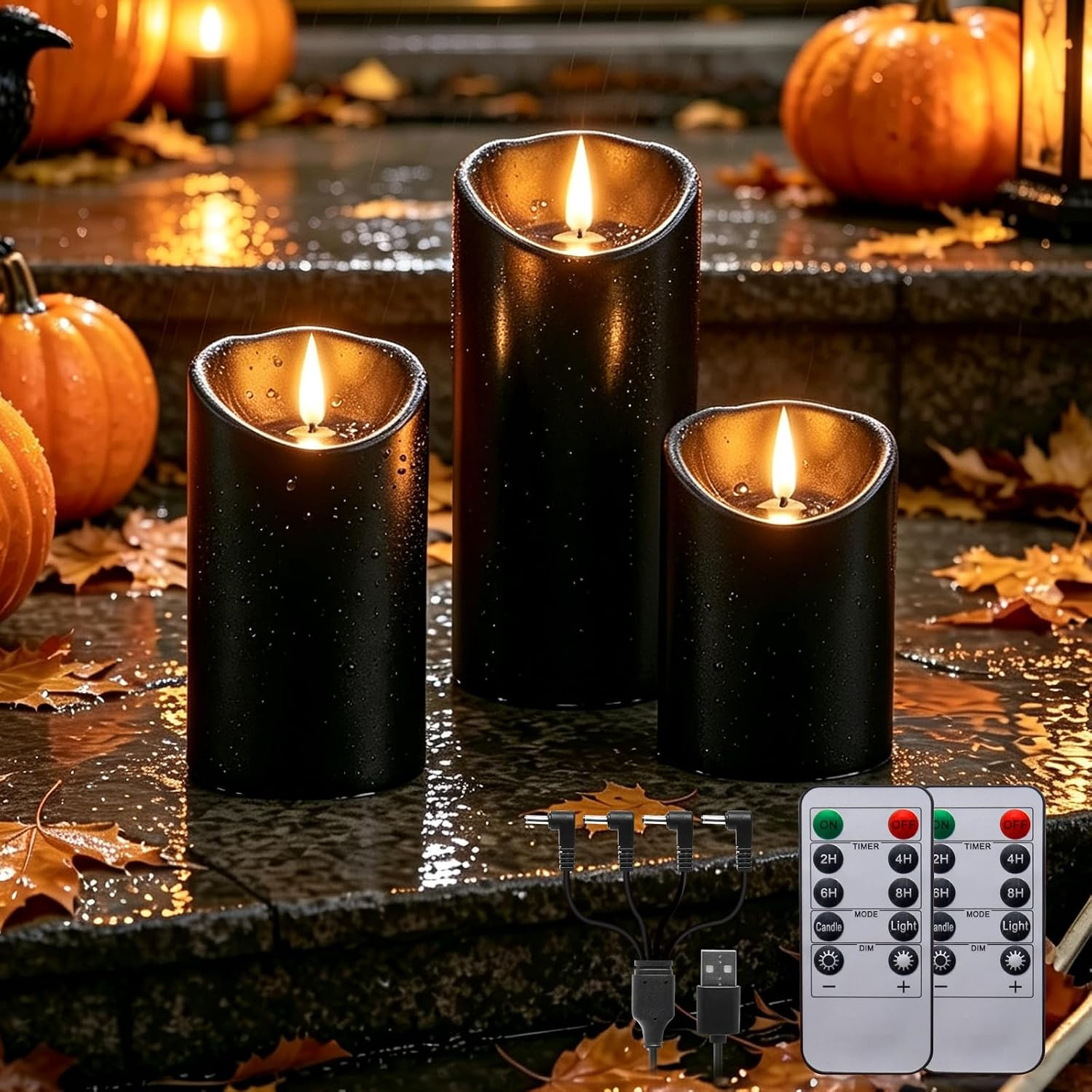 3 Pack Black Real Wax Rechargeable Candles Flickering Realistic | Amazon (US)