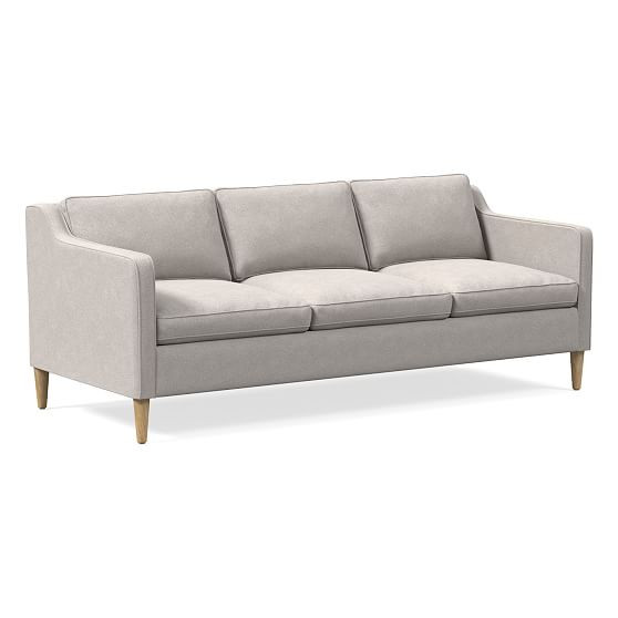 Hamilton 81"" Sofa, Distressed Velvet, Pearl Gray, Almond | West Elm (US)