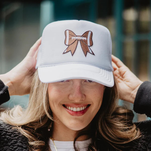 Football Bow Coquette Patch Women's Foam Trucker Hat | Katydid.com