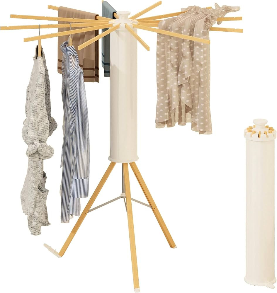 Tripod Drying Rack Portable, Foldable Drying Rack Clothing with 12 Wood Drying Arms, Standing Lau... | Amazon (US)