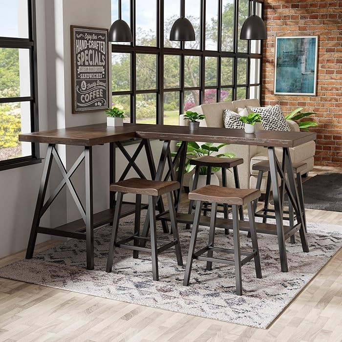 Rustic Oak Solid Wood Counter Table Black Brown Farmhouse Transitional Rectangle Metal Veneer Fin... | Amazon (US)