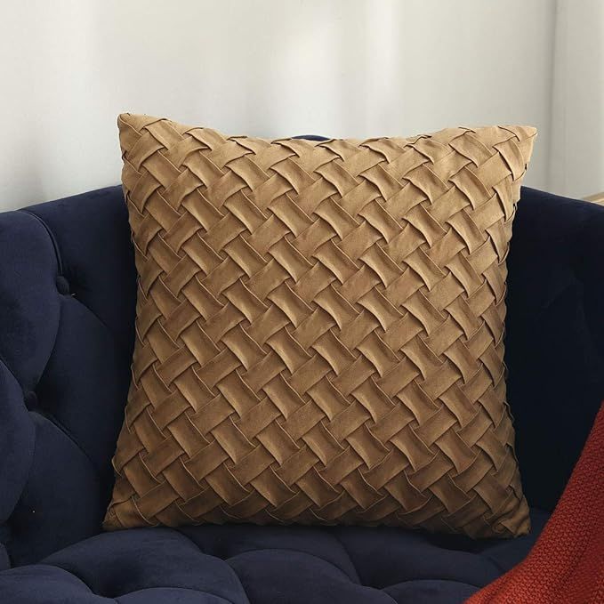 vctops Boho Basket Weave Pattern Decorative Throw Pillow Cover Super Soft Suede Solid Square Acce... | Amazon (US)
