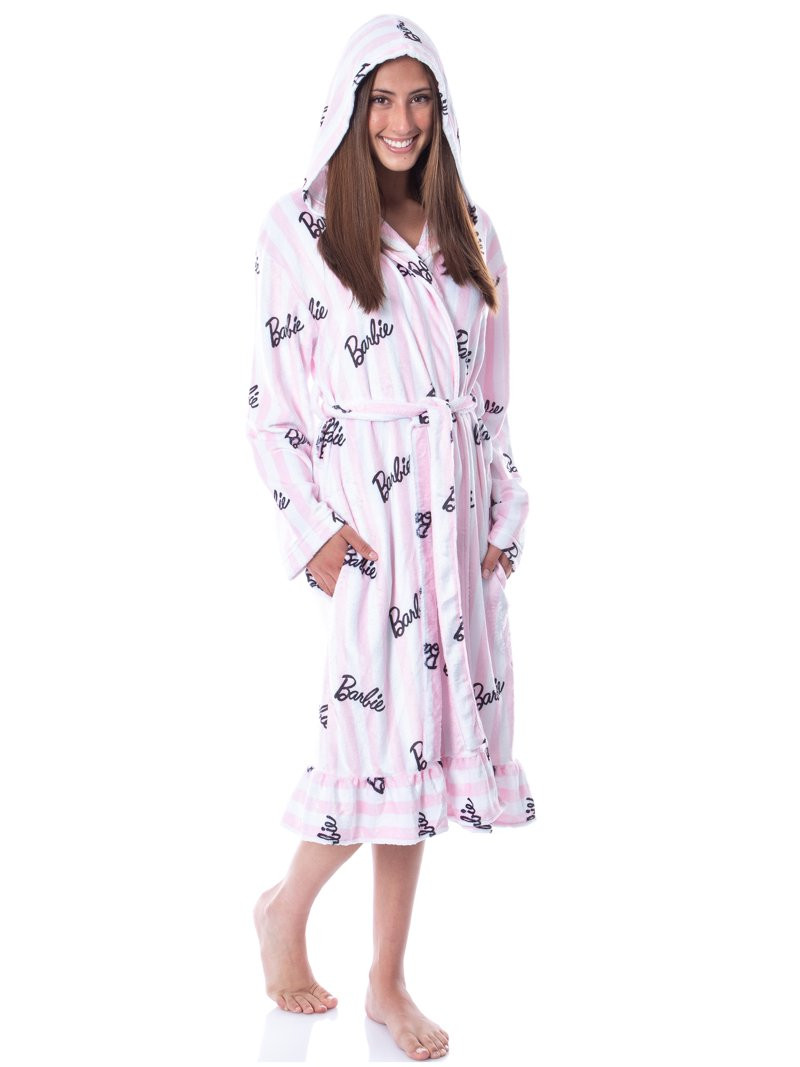 Mattel Barbie Logo Womens' Luxury Fleece Plush Robe Hooded Bathrobe L/XL | Walmart (US)