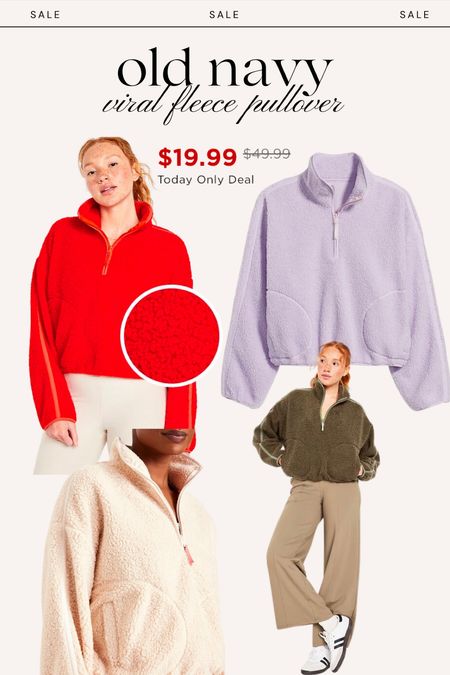 Viral Old Navy fleece pullover is on sale for $20 today only!! I have it in red in a small and absolutely love it! 

#LTKHolidaySale #LTKHoliday #LTKSeasonal