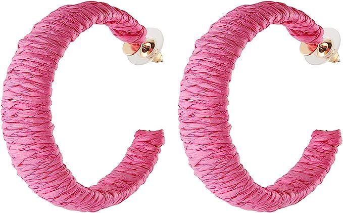 Scddboy Raffia Earrings for Women,Bohemian Beach Earrings Handmade Braid Geometric Drop Dangle Ea... | Amazon (US)
