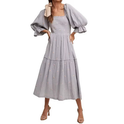 Women's Ditzy Floral Embroidery Puff Sleeve Maxi Dress - Listicle M | Target