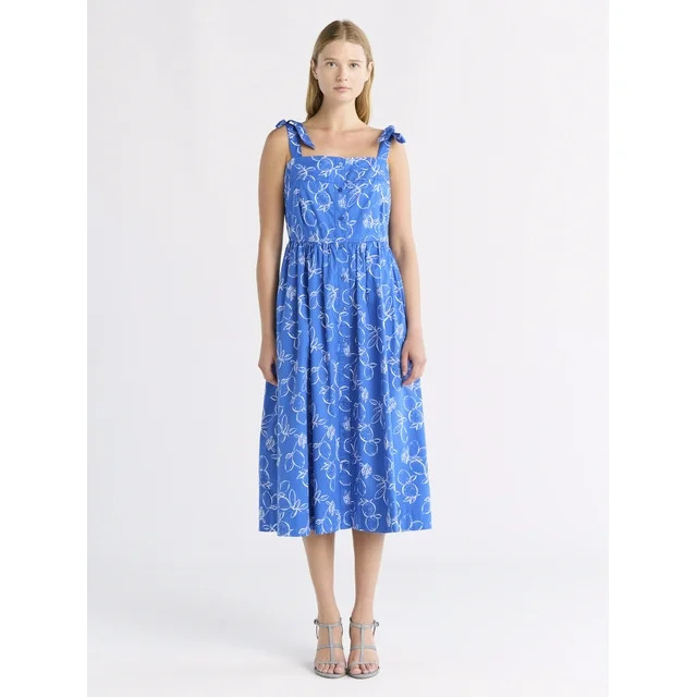Free Assembly Women's and Women's Plus Sleeveless Cotton Midi Dress with Tie Shoulders, XS-4X | Walmart (US)