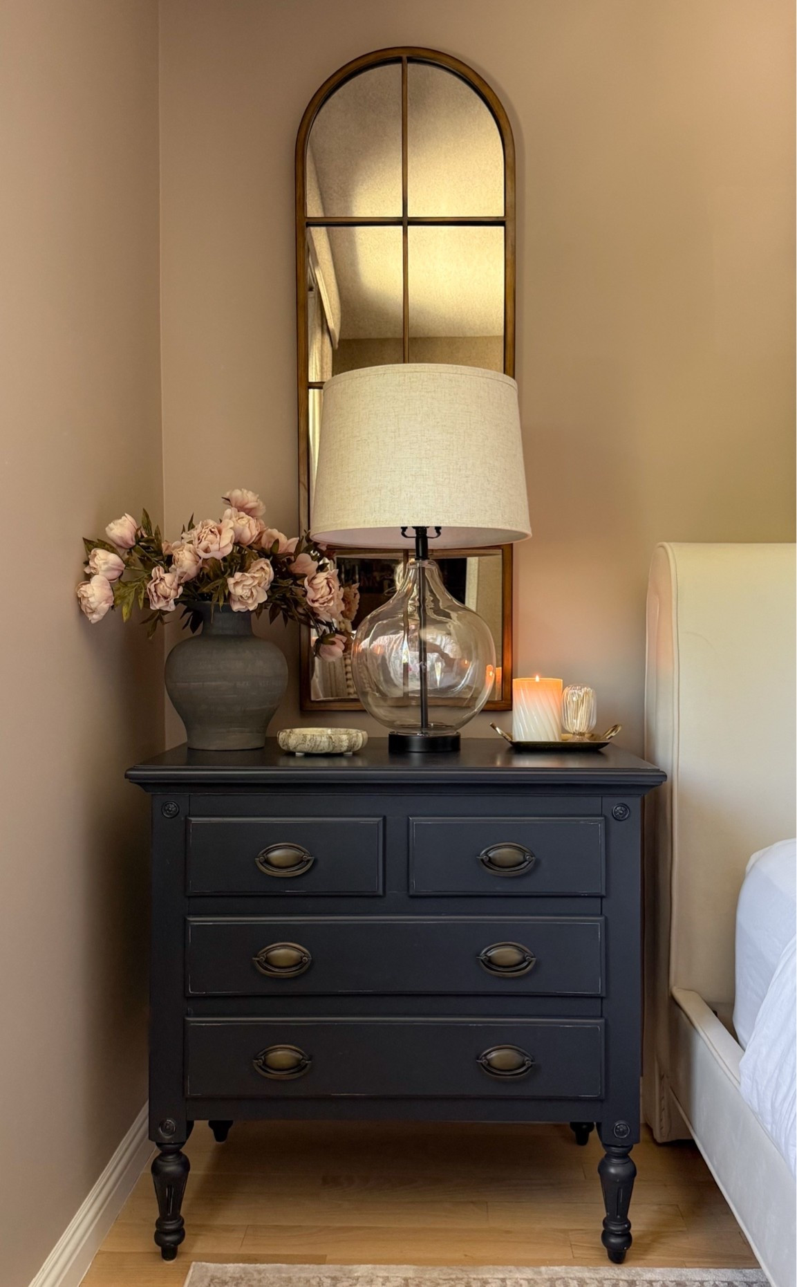 Nightstand, arched mirror, and decor!

#LTKHome #LTKSaleAlert