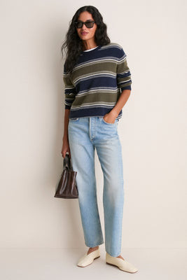 Olive and Navy Stripe Cashmere Boyfriend Bodie Crewneck | Tuckernuck (US)