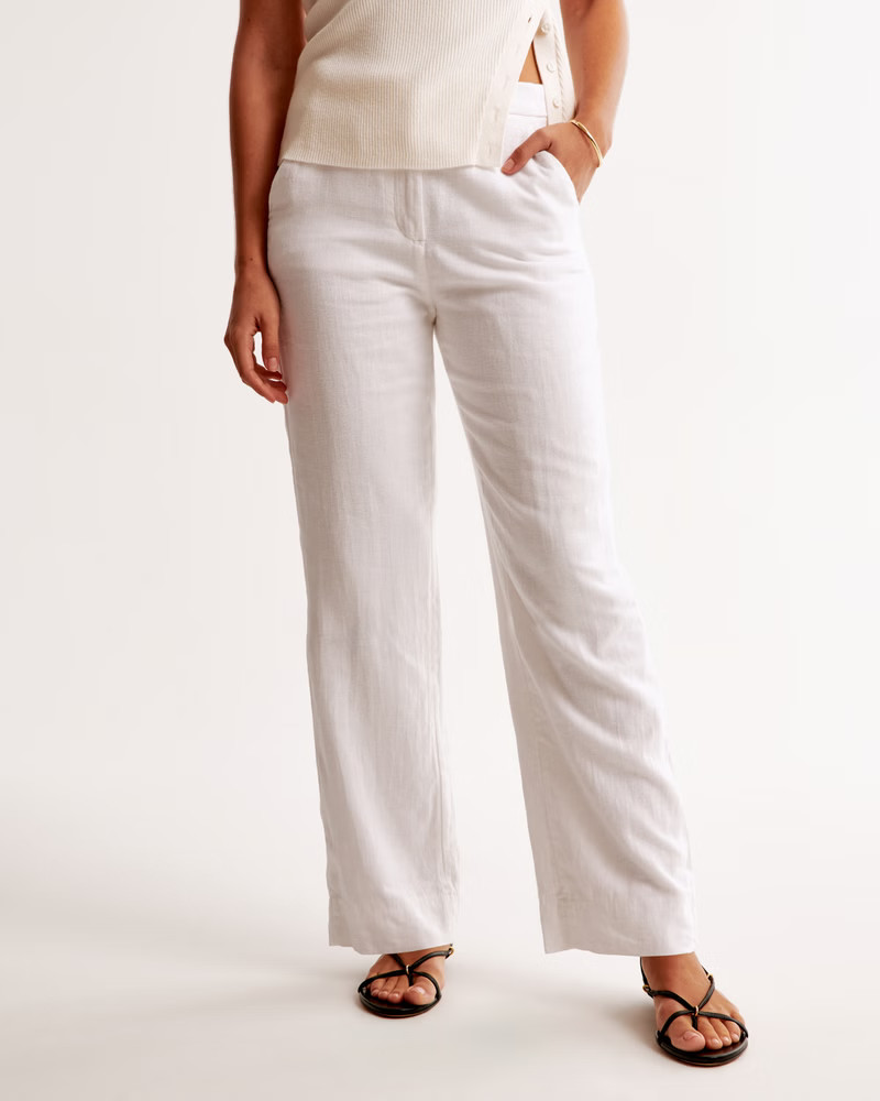 Linen-Blend Tailored Straight Pant | Abercrombie & Fitch (US)