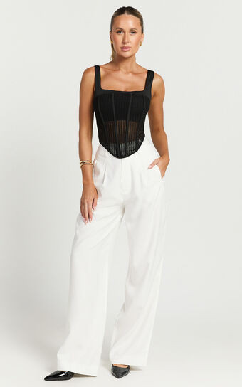 Augustus Pants - High Waisted Wide Leg Tailored Pants in White | Showpo (US, UK & Europe)