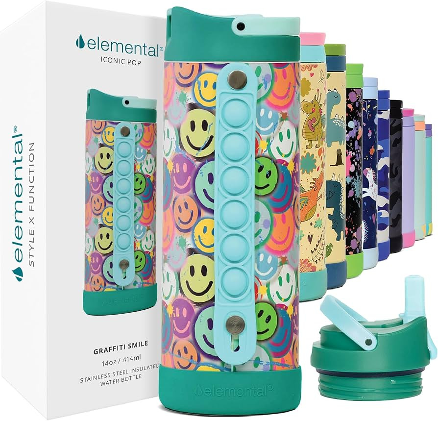 Elemental Iconic 14oz Kids Insulated Water Bottle w/Straw & Pop-It Handle | Amazon (US)
