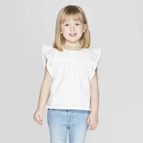Toddler Girls' Short Sleeve Woven Blouse - Cat & Jack™ Fresh White | Target