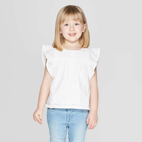 Toddler Girls' Short Sleeve Woven Blouse - Cat & Jack™ Fresh White | Target