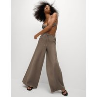 M&S Pure Linen Palazzo Trousers - 16LNG - Natural Beige, Natural Beige | Marks & Spencer IE