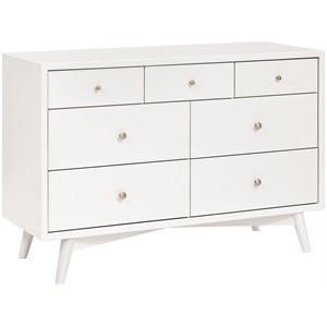 Babyletto Palma Pine Wood 7-Drawer Double Dresser in Warm White | Homesquare