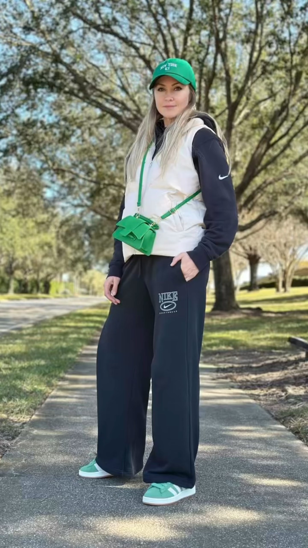 Green Energy 💚

Comfort meets style in this effortlessly cool fit! ✨ Rocking a mix of sporty and casual with wide-leg Nike sweats, a cozy hoodie, and a lightweight puffer vest. But let’s talk about the pop of green—the hat, bag, and sneakers tie it all together! 🏞️🍀

Would you wear this for a weekend stroll or a casual day out? Drop a 💚 if you love sporty-chic vibes!

#SportyChic #CasualCool #NikeStyle #GreenAesthetic #EffortlessFashion #StreetwearVibes
#CapCut  https://shopmy.us/collections/1472889