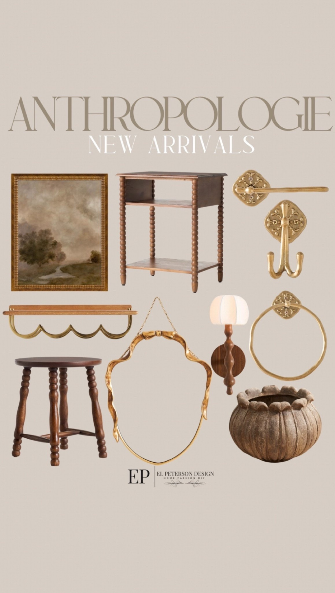 Use code: EL20 for 20% off 
Anthro 
New arrivals 
Artwork
Accent table 
Stool
Scallop wall shelf
Mirror
Planter
Wall sconce
Toilet paper holder
Hand towel holder
Hook 

#LTKHome