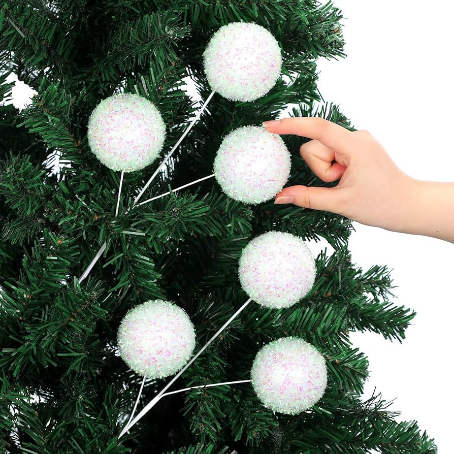 9 Pcs 15'' Large Christmas Tree Decorations Picks White Christmas Tree Picks Tinsel Sequin Ball P... | Amazon (US)
