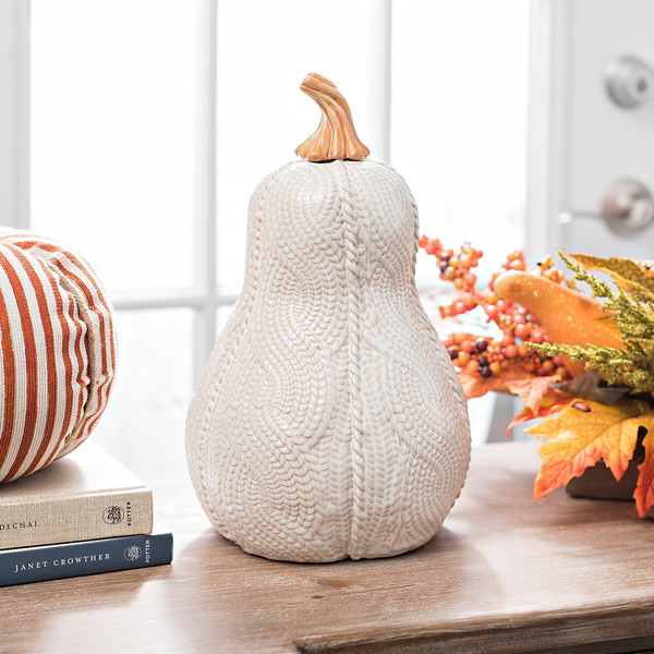 White Sweater Pumpkin With Orange Stem, 10 in. | Kirklands | Kirkland's Home