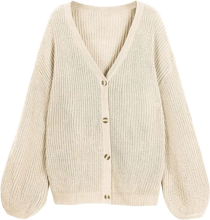 ZAFUL Women's Casual Knit Cardigan Sweater, V Neck Drop Shoulder Button Up Loose Outerwear | Amazon (US)