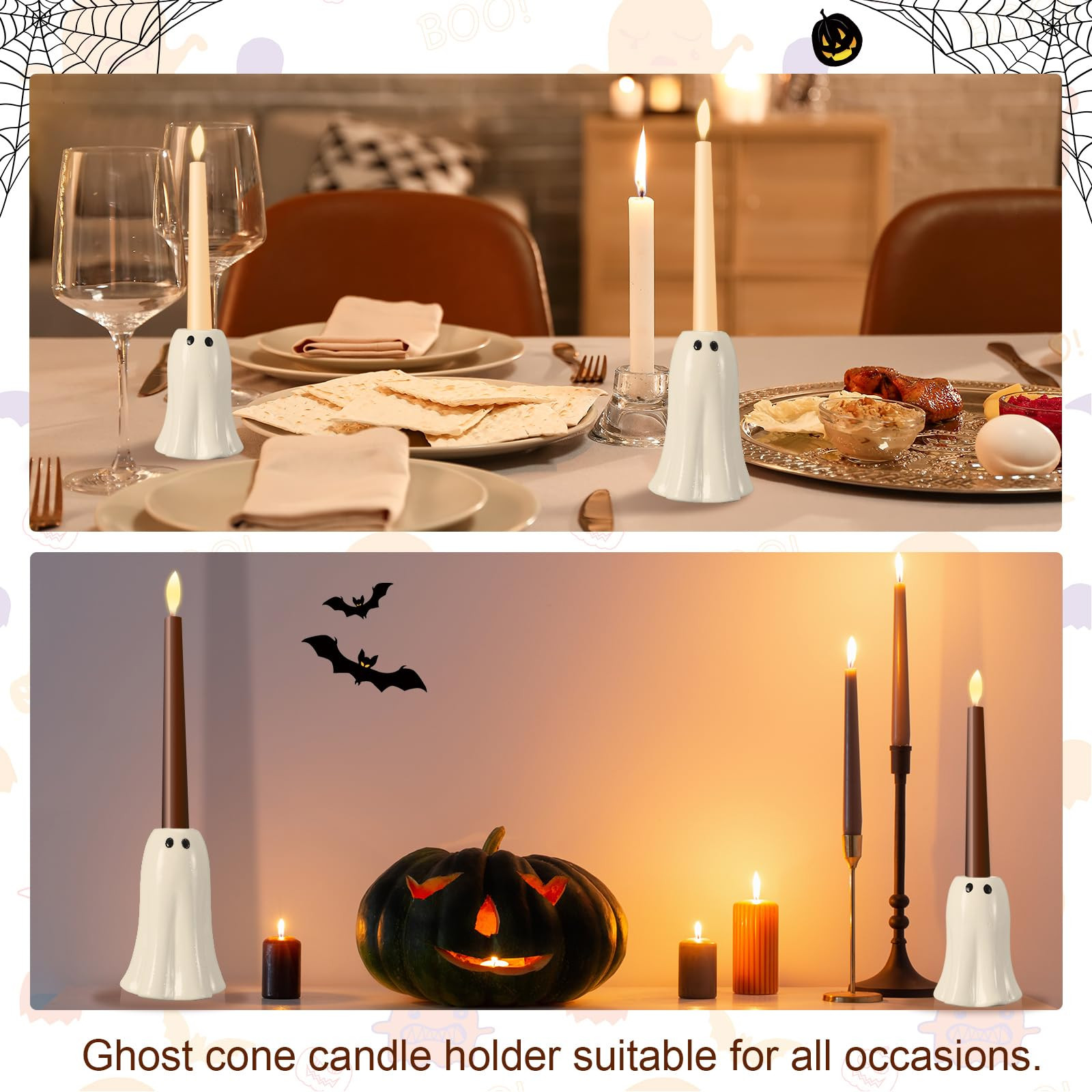 2 Pcs Halloween Ghost Candlestick Holders Cute Ghost Shape Candle Stick Holders Halloween Ceramic... | Amazon (US)