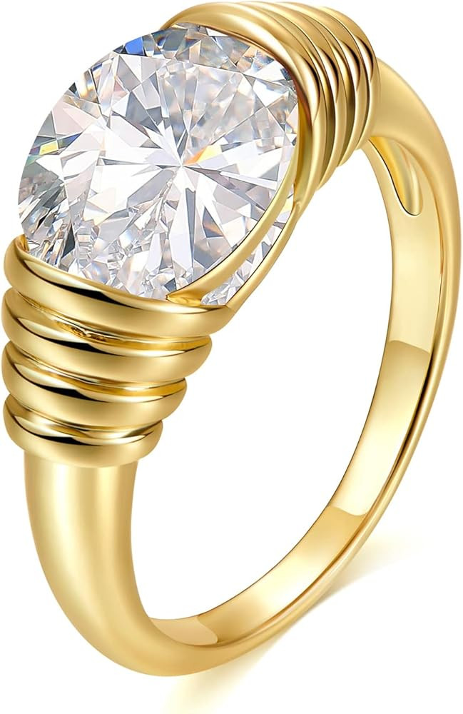 AllenCOCO Gold Ring for Women Trendy Gemstone Chunky Ring 18k Gold Plated Band Ring Signet Statem... | Amazon (US)