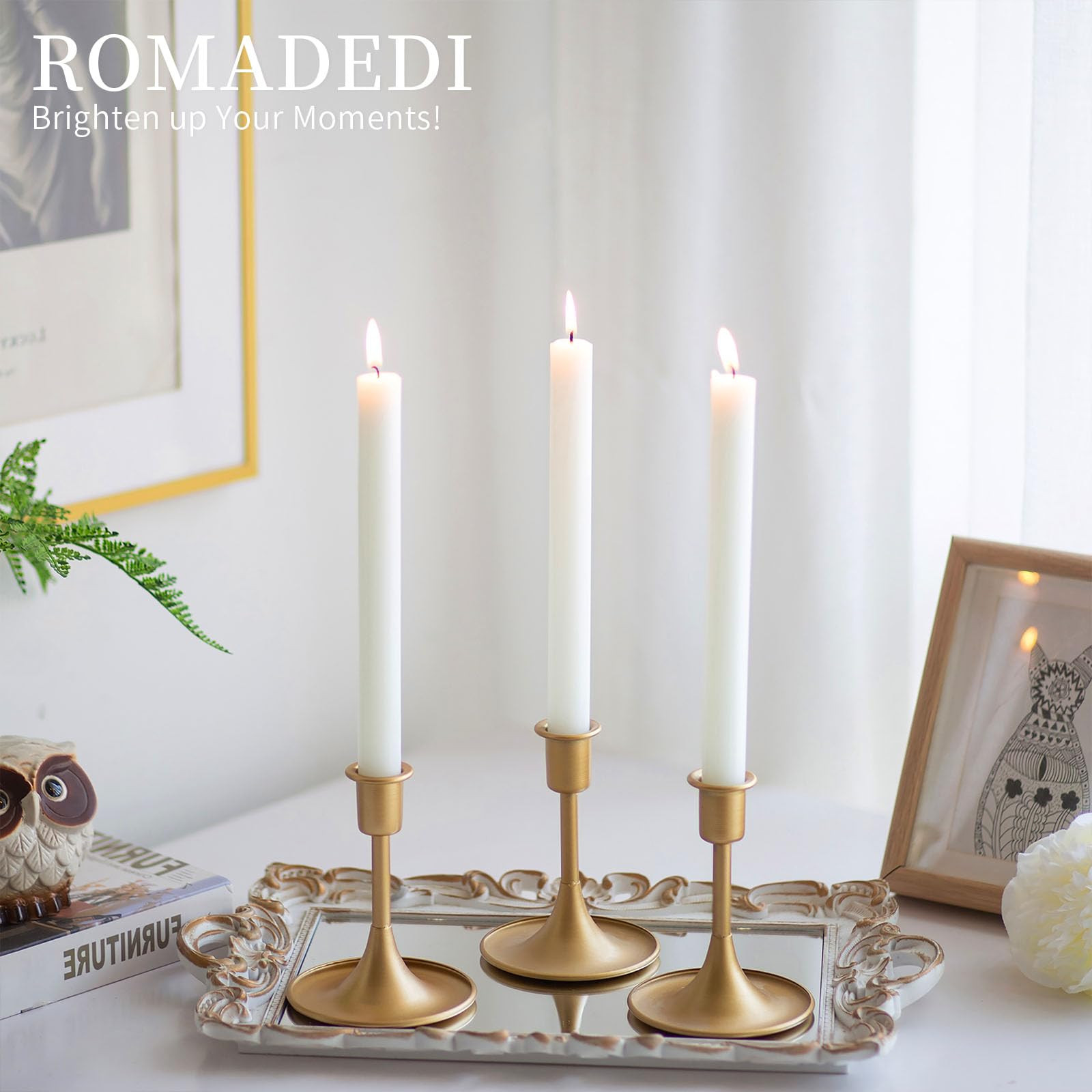 Gold Candlestick Candle Holders for Taper: Romadedi Gold Candle Stick Holder Vintage Table Center... | Amazon (US)