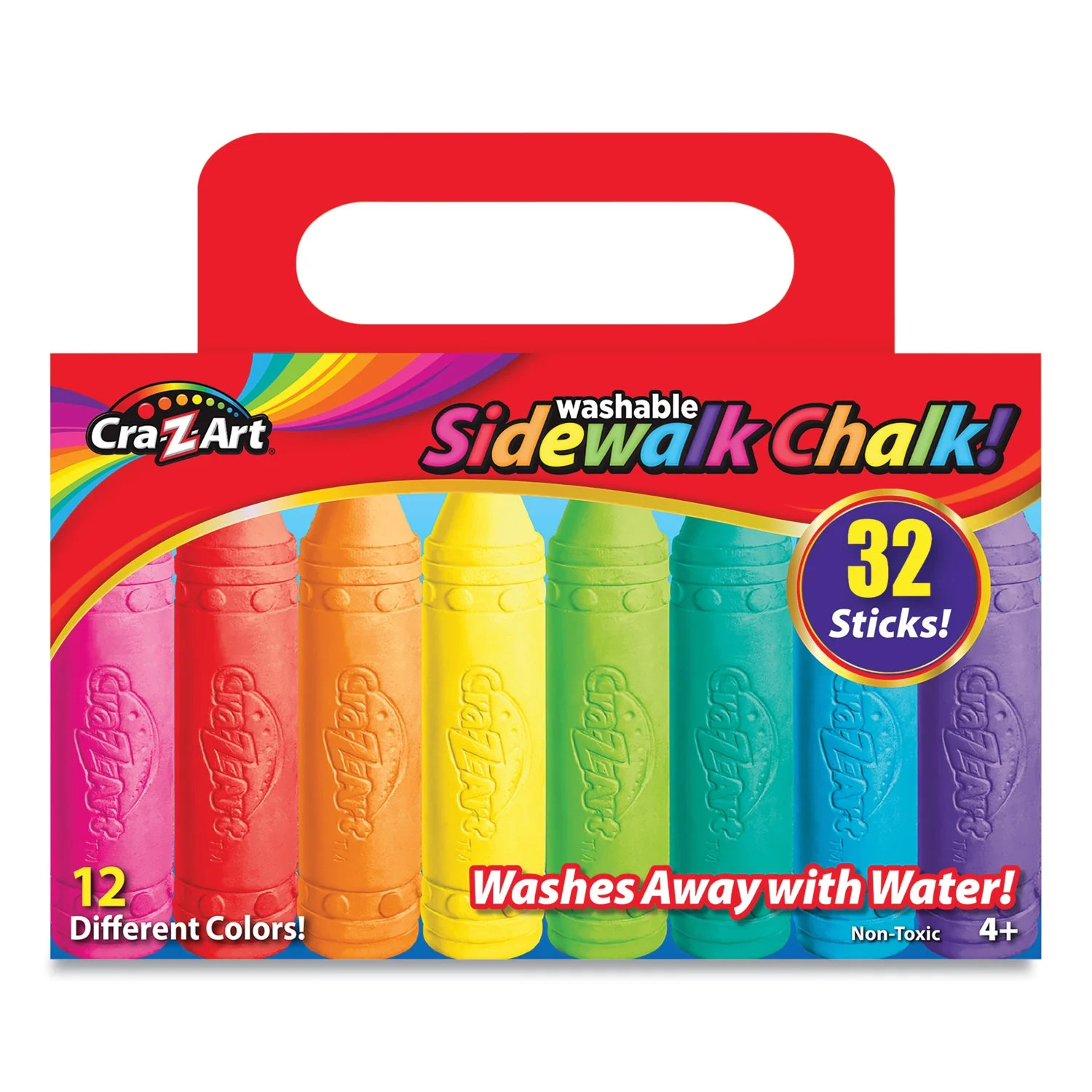 Larose Cra Z Art Washable Sidewalk Chalk, Multicolor, 32 Count Container with Carrying Handle | Walmart (US)