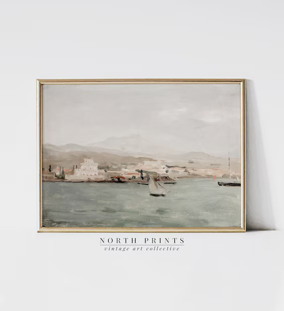 Mediterranean Coastal Painting | Vintage Muted Wall Art | Digital PRINTABLE Downloadable | 1055 | Etsy (US)