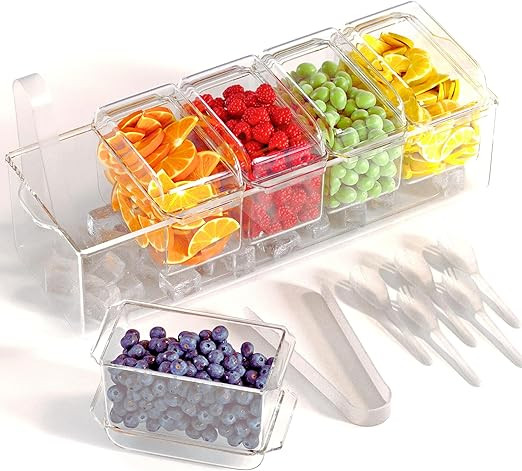 Prime Home Direct Ice Chilled Condiment Caddy | 5 Containers & Lids | Hosting Party Supplies Serv... | Amazon (US)