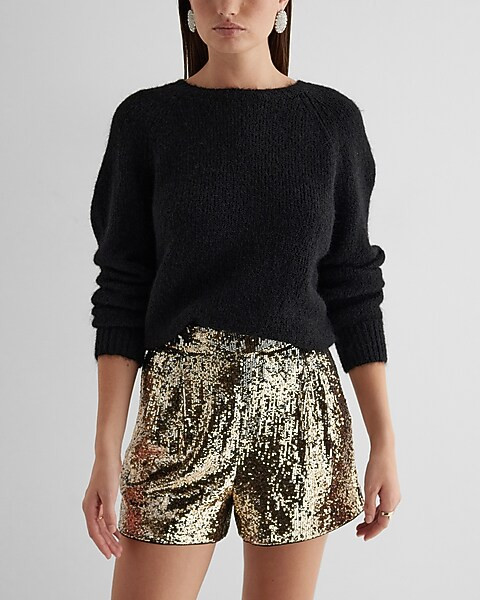 Super High Waisted Sequin Pleated Shorts | Express