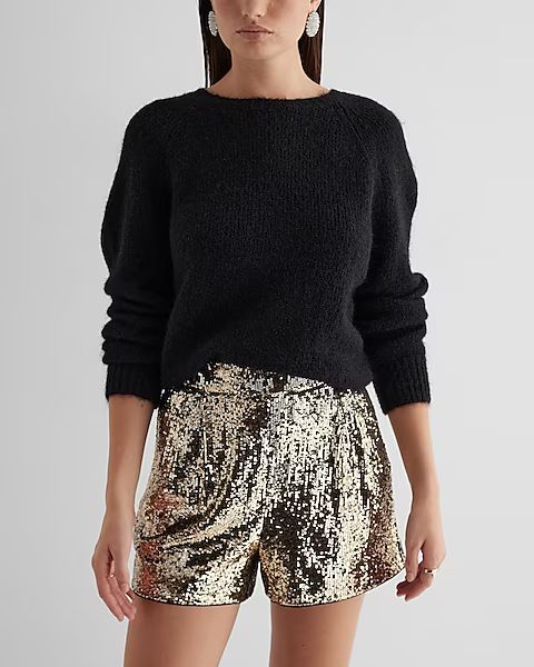 Super High Waisted Sequin Pleated Shorts | Express